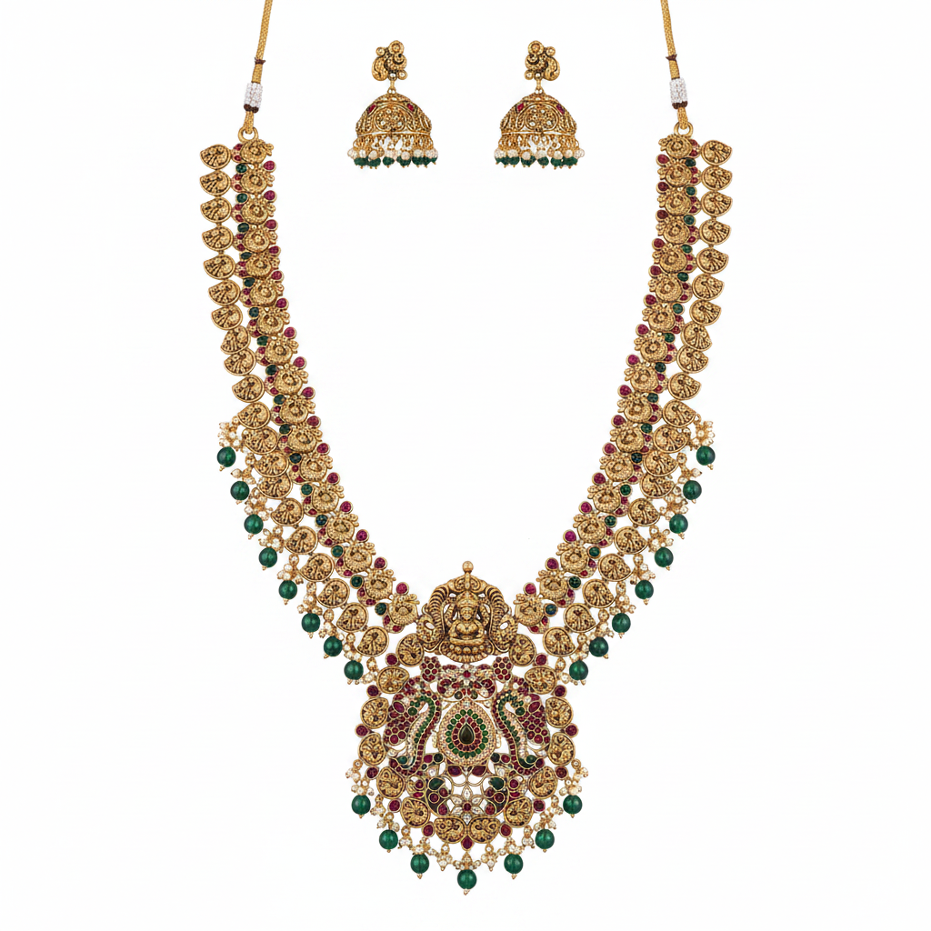 White Background Flat Lay - Lakshmi Temple Haram Set