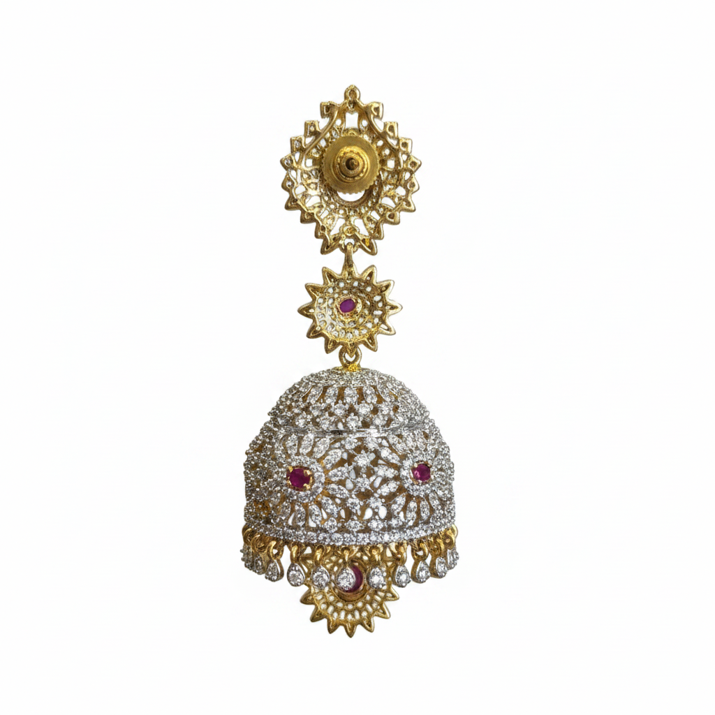 White Background - Gold Ruby Jhumka