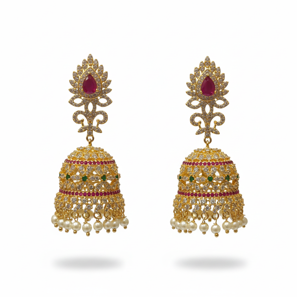White background jhumka earrings