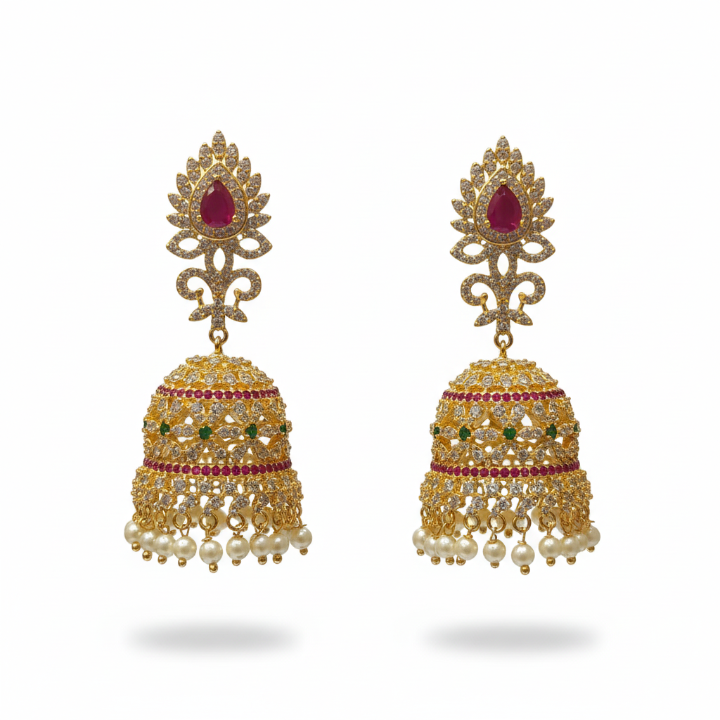 White background jhumka earrings
