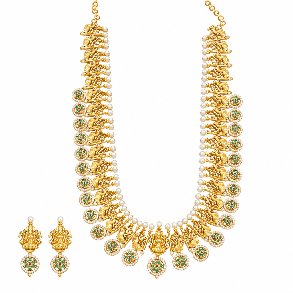 White-background necklace and earrings