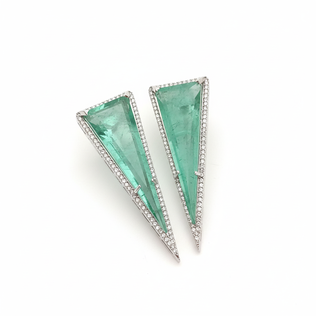 White background product image of pastel green zircon necklace set