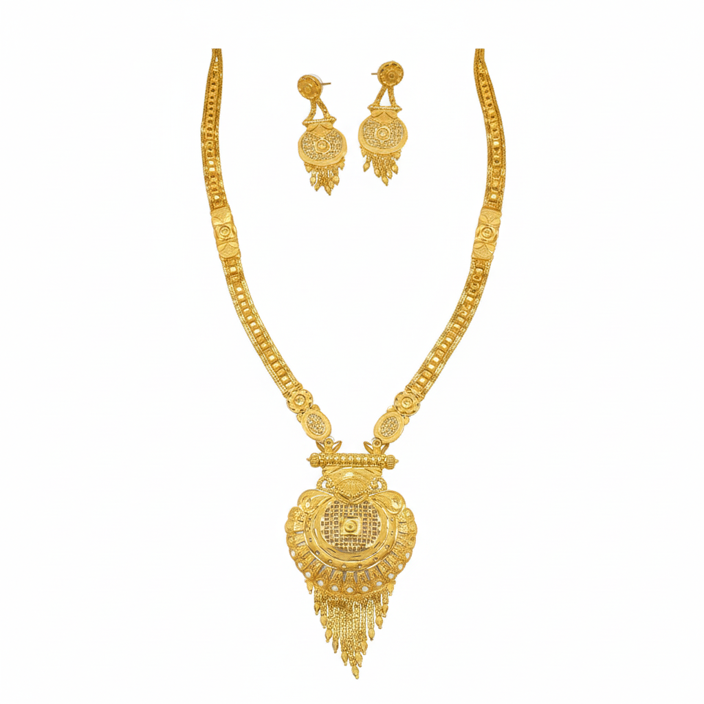 White background temple necklace