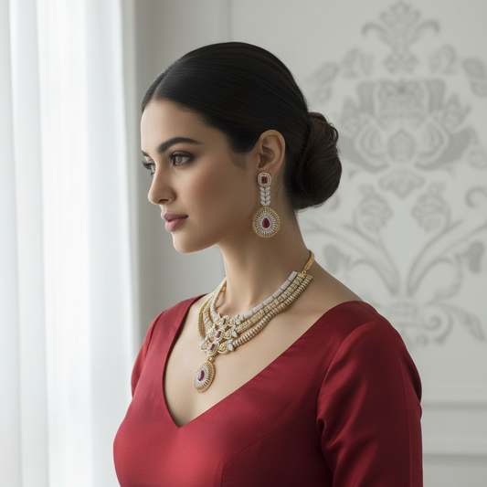 Woman Wearing Necklace Set