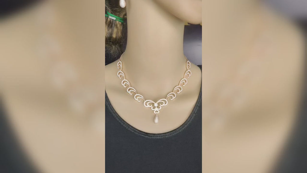 Floret American Diamond Necklace Set - Rose Gold Statement Jewelry