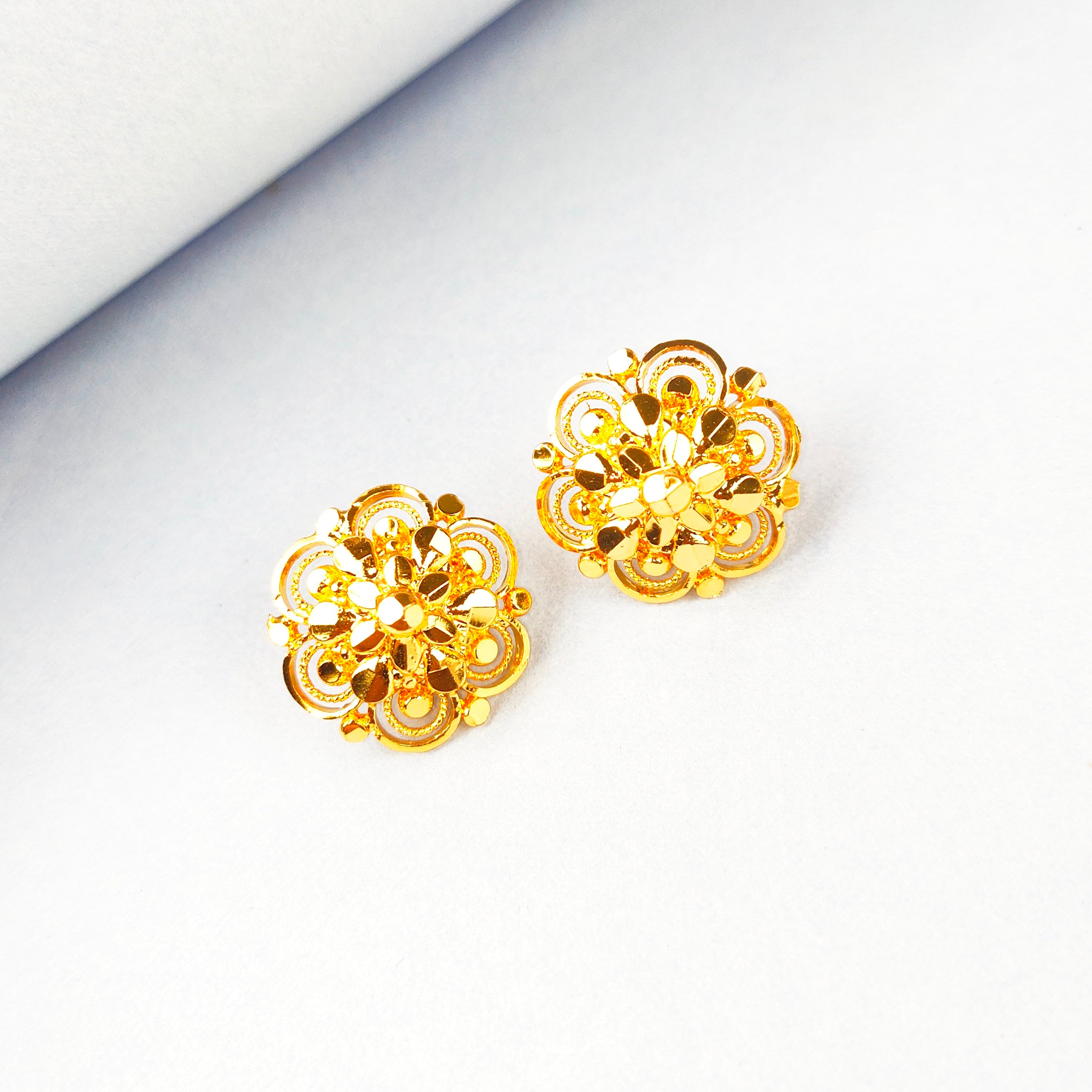24K Gold Plated Round Stud Earrings for Women 