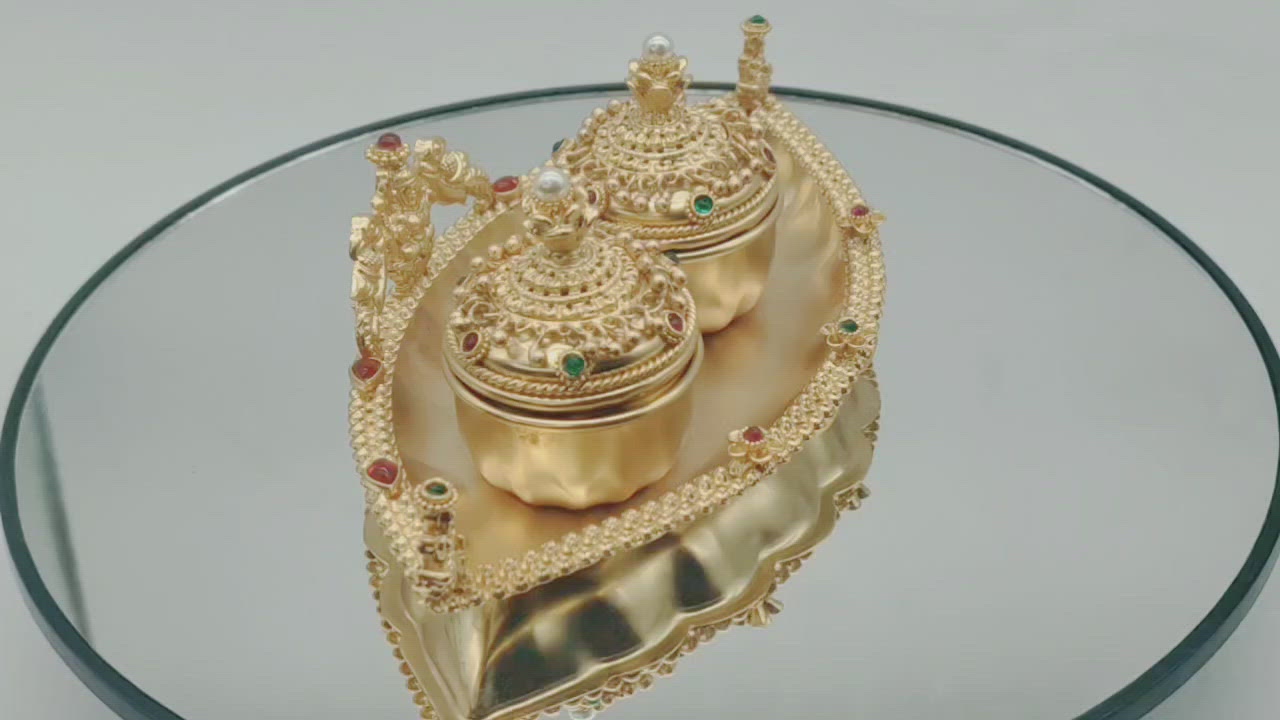 24K Gold Plated Kumkum Box Tray - Premium Sindoor Container for Weddings