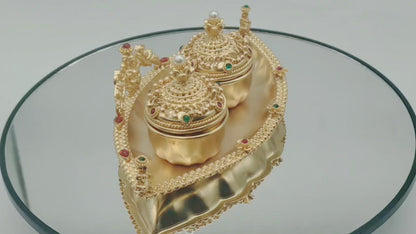 Gold Plated Kumkum Box Tray