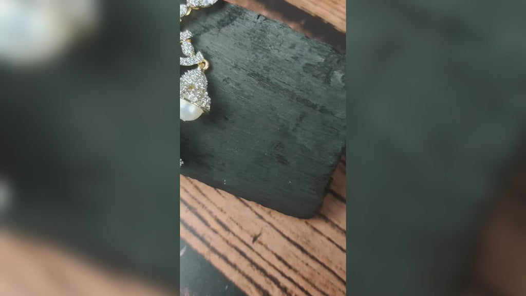 Royal American Diamond Jhumka Earrings with Ruby & Pearls - 24K Gold Plated