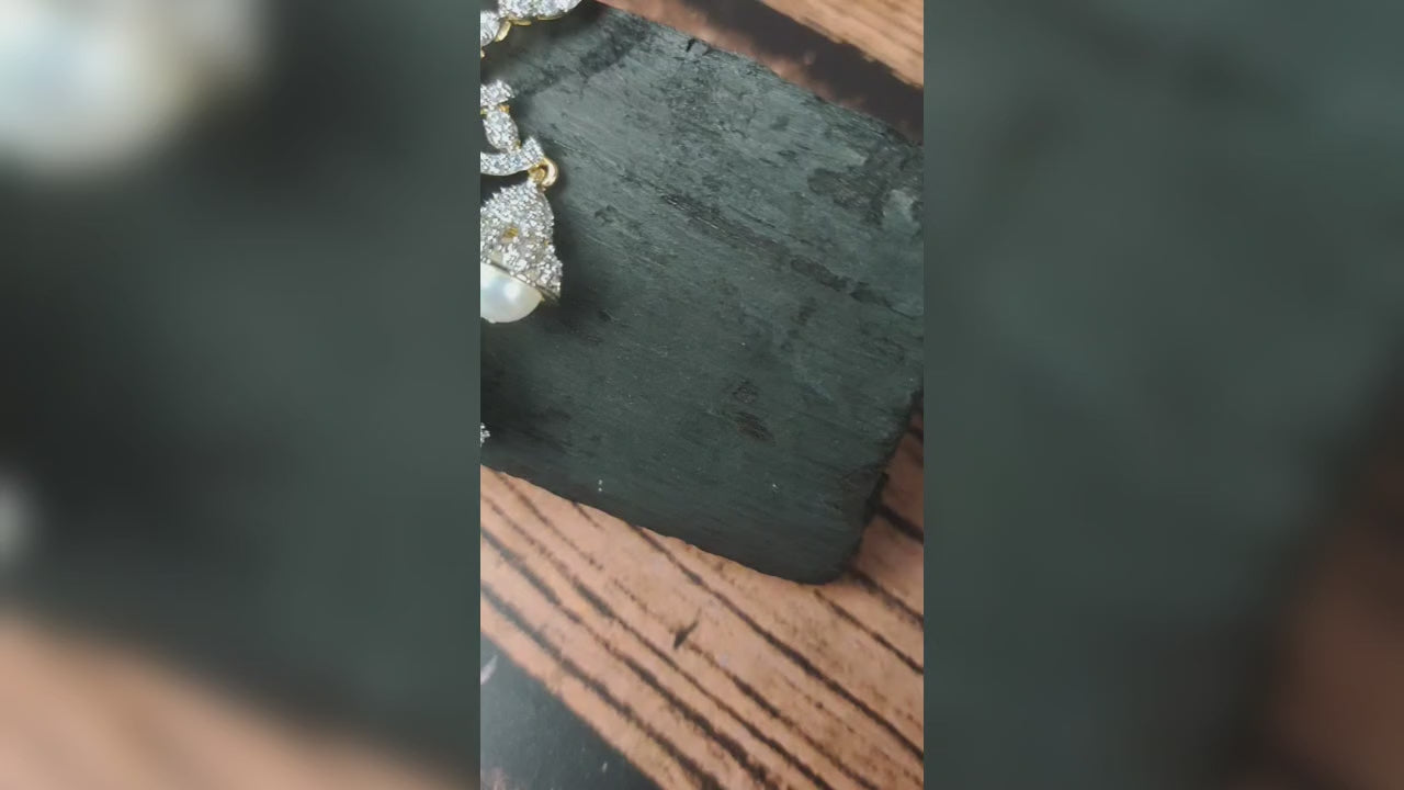 Royal American Diamond Jhumka Earrings with Ruby & Pearls - 24K Gold Plated