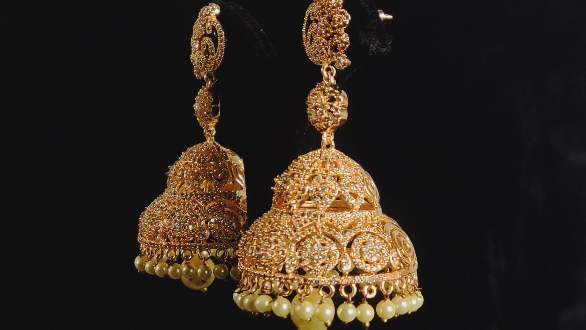 One Gram Gold American Diamond CZ Jhumka Set - Premium Traditional Jewelry