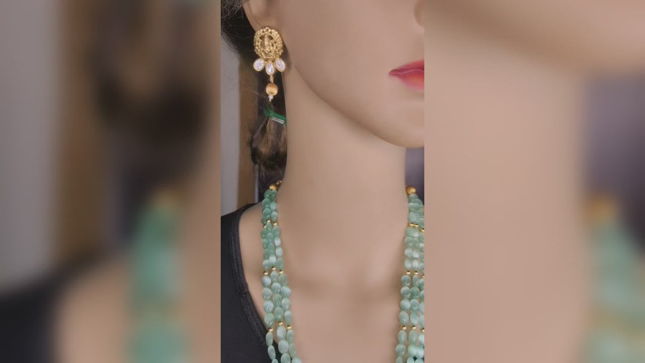 Pink Green Monalisa Stone and Baroque Pearl EarringsDefault Title