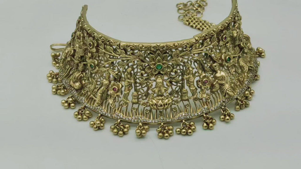 Antique Lakshmi Temple Choker with Nakshi Balls - 24K Gold Ruby Necklace