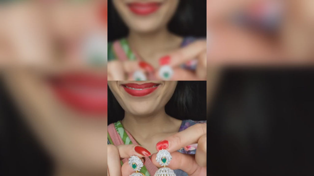 Eswariya Diamond Jhumka Earrings - Majestic Traditional Gold Plated Jewelry