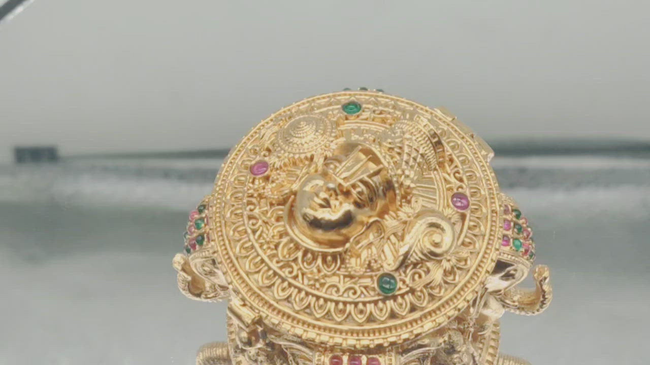 Carved Gold Plated Kumkum Box - Artistic Sindoor Dabbi with Deep Engraving