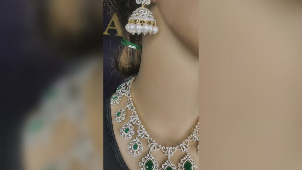 Bridal Emerald Necklace Set with Matching Earrings - Wedding Jewellery