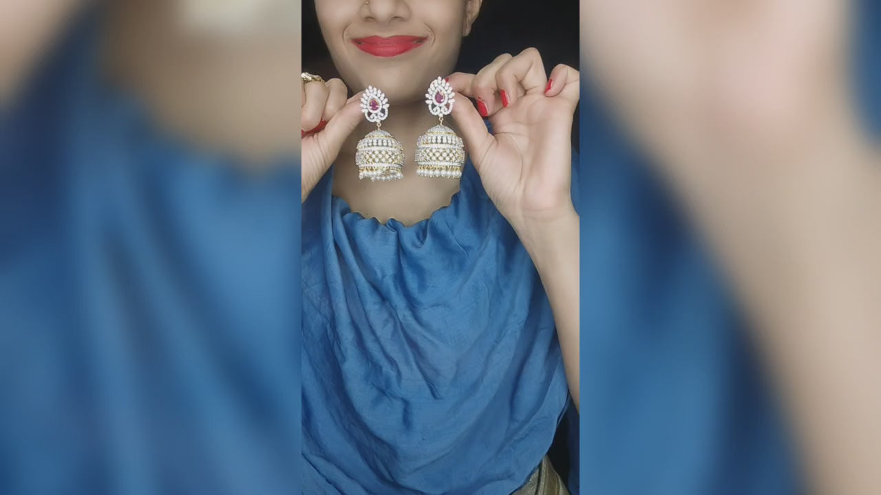 Udaya Ruby Diamond Jhumka Earrings - Traditional Bridal Jewelry Collection