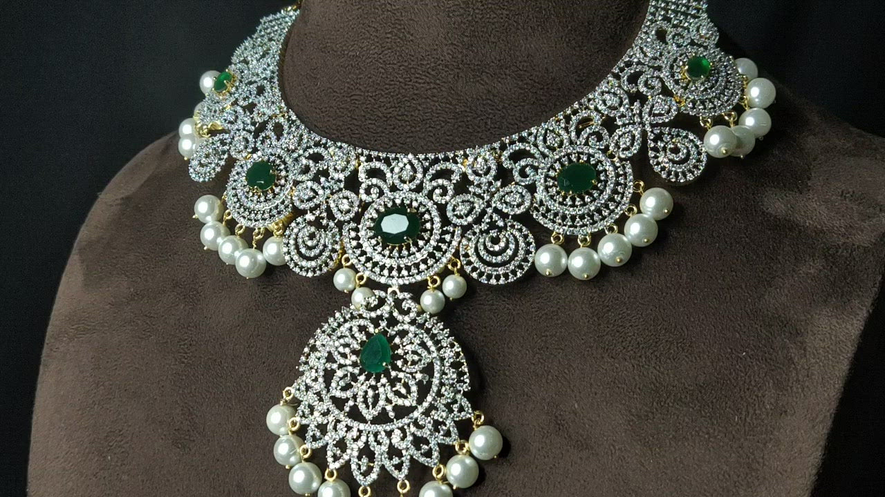Impressive American Diamond Necklace - Emerald Ruby Pearl Jewellery