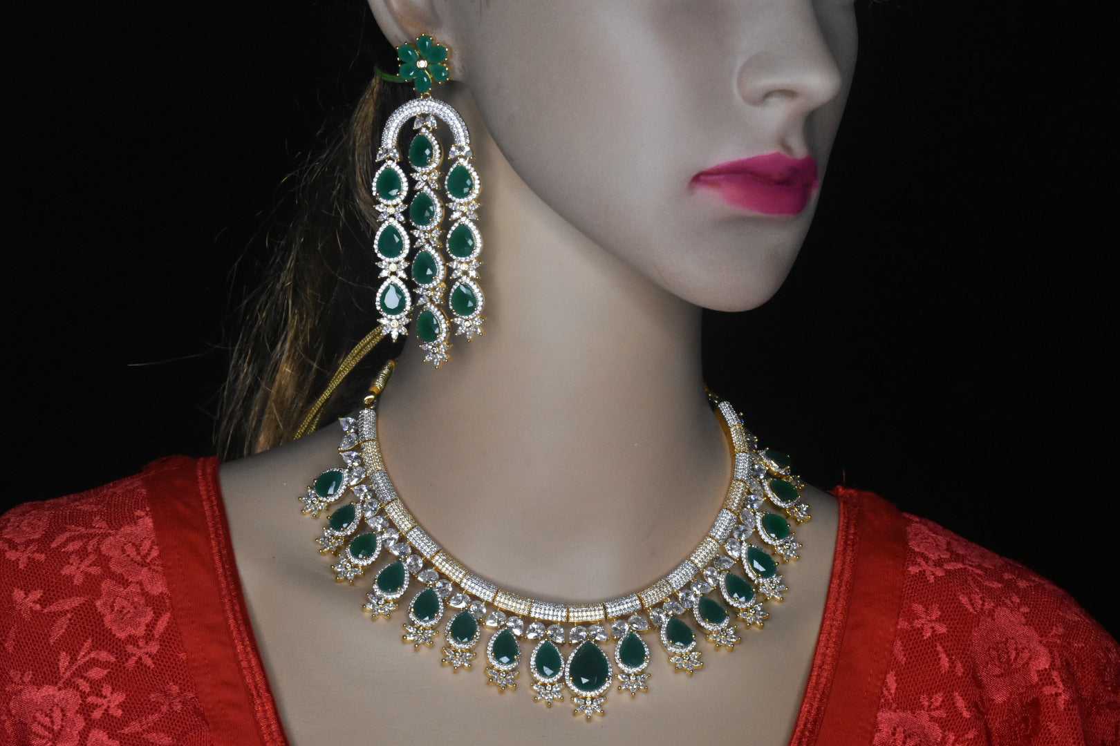 American Diamond Emeralds Necklace