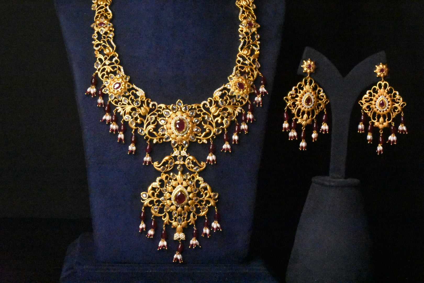 Traditional One Gram Gold Pachi Bridal Haar Red