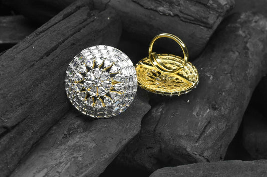 CZ Pave gold Polish Brass Floral Design Finger Ring Women Aceesory