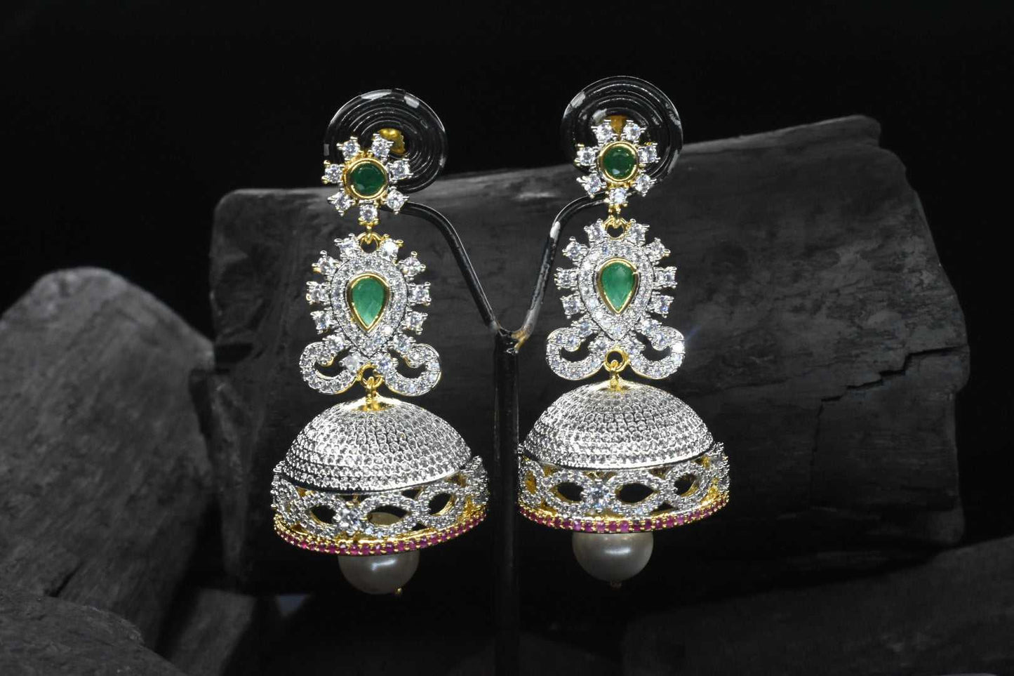 Alluring Traditional American Diamond Jhumkas