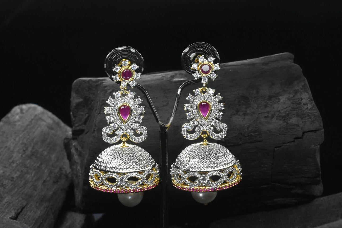 Alluring Traditional American Diamond Jhumkas