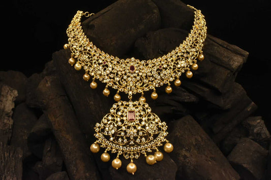 Traditional American Diamond Necklace embellished with pearls