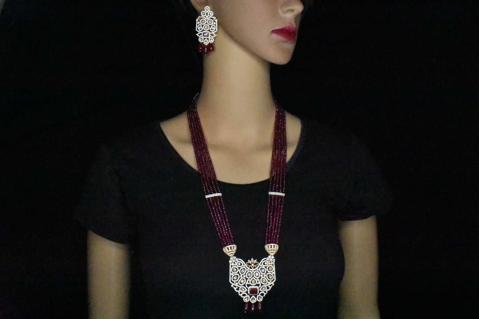 American Diamond Locket with Ruby Beads Chain | Asp Fashion Jewellery ...