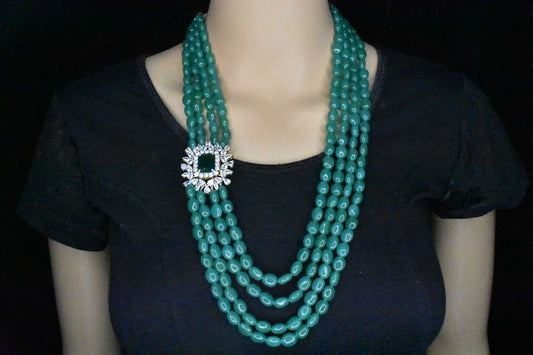 Emerald beads mala with side pendant