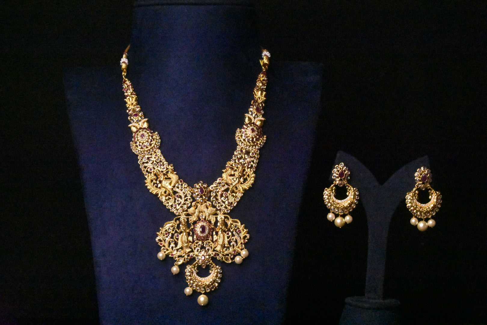 Polki Stone's Gold Finished Necklace With Screback Chandbali