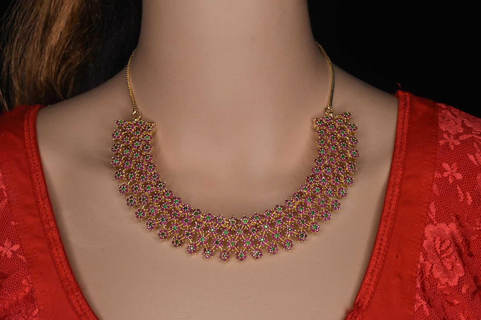 Beautifully Designed Most Trending Czs,Ruby Necklace Set