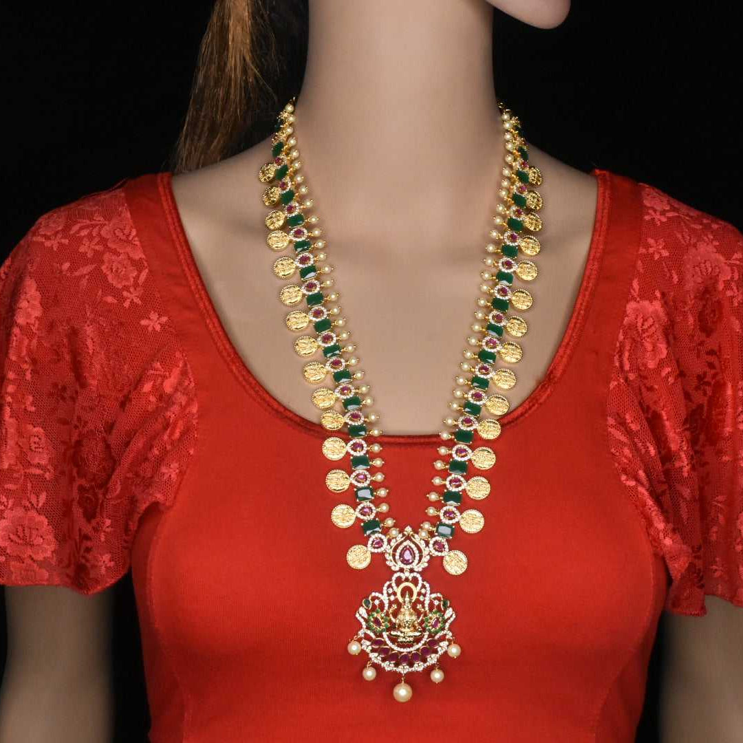 One Gram Gold Goddess Laxmi With Ram Parivaar Bindu Necklace Set