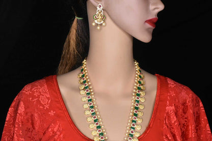 One Gram Gold Goddess Laxmi With Ram Parivaar Bindu Necklace Set
