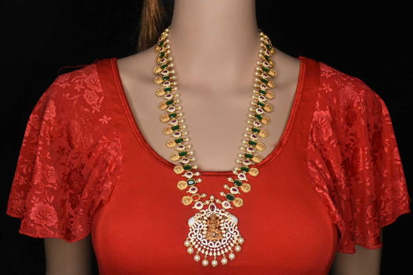 Gold Finish Goddess Laxmi Long Necklace Set