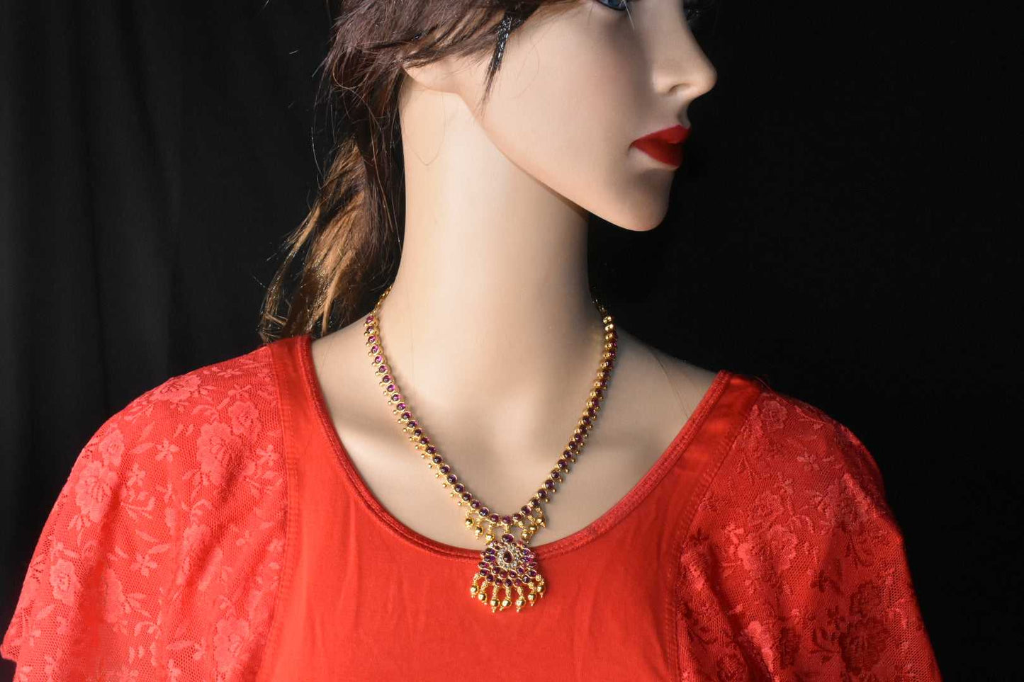 Reversible 2 in 1 kempu necklace set