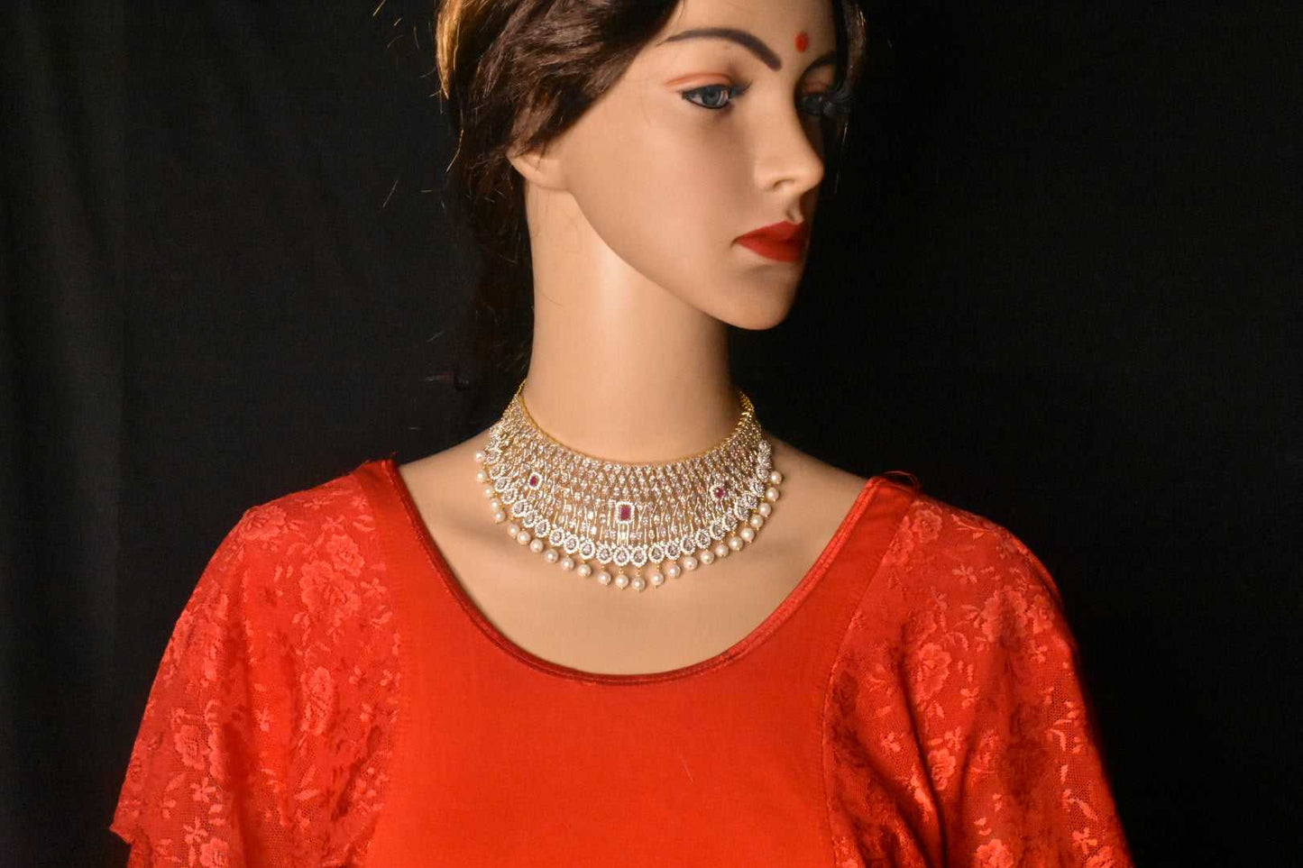 Beautiful one gram gold american diamonds choker set, perfect for the classy bride.