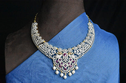 American Diamond Necklace With Emerald Pendant