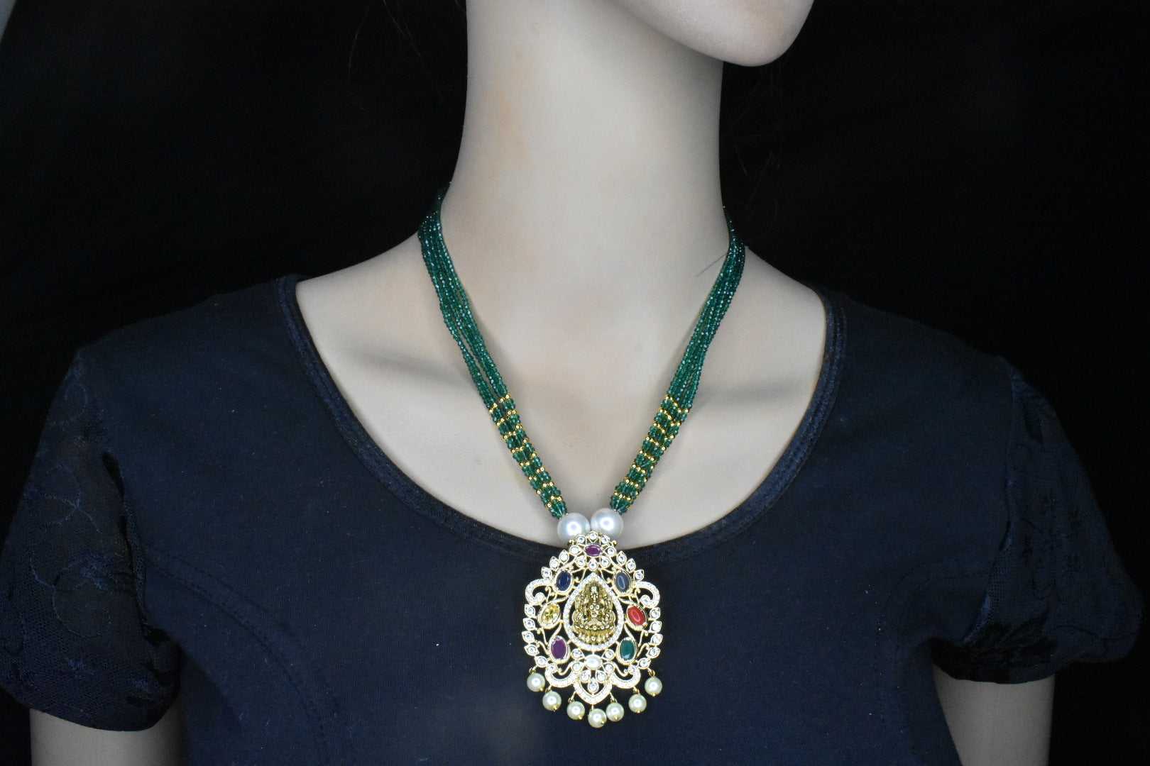 Navratna Laxmi Pendant Necklace