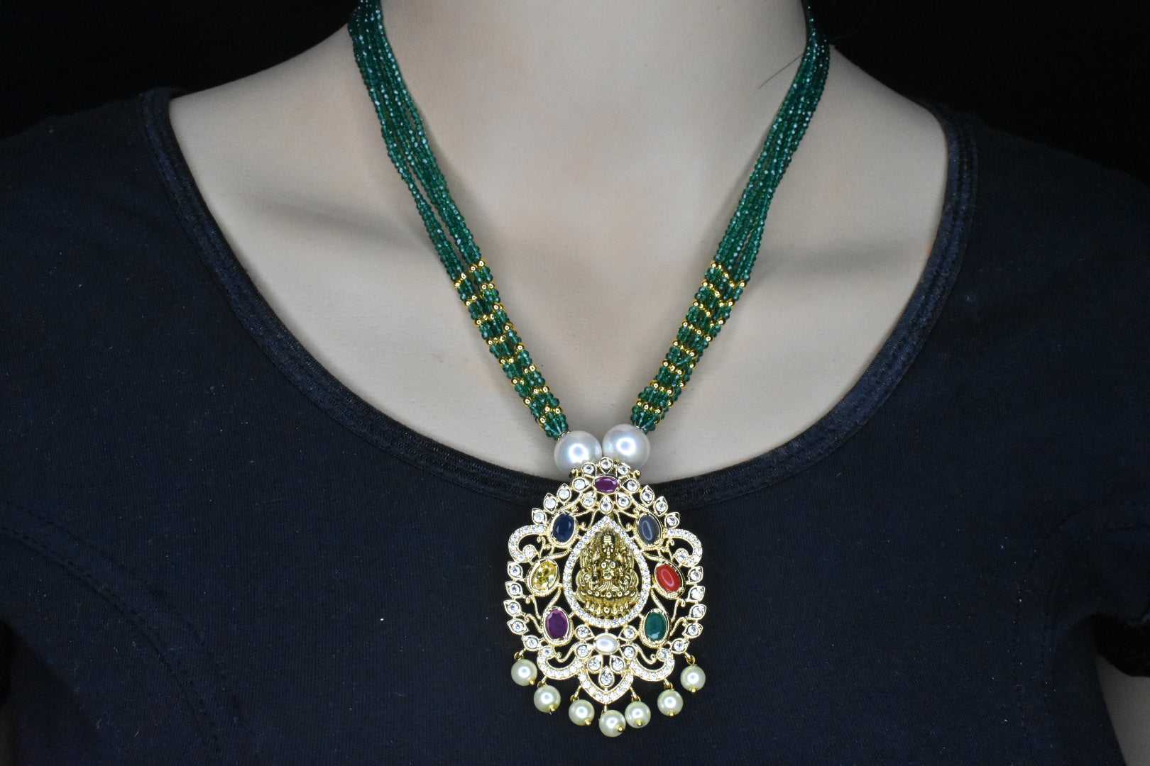 Navratna Laxmi Pendant Necklace