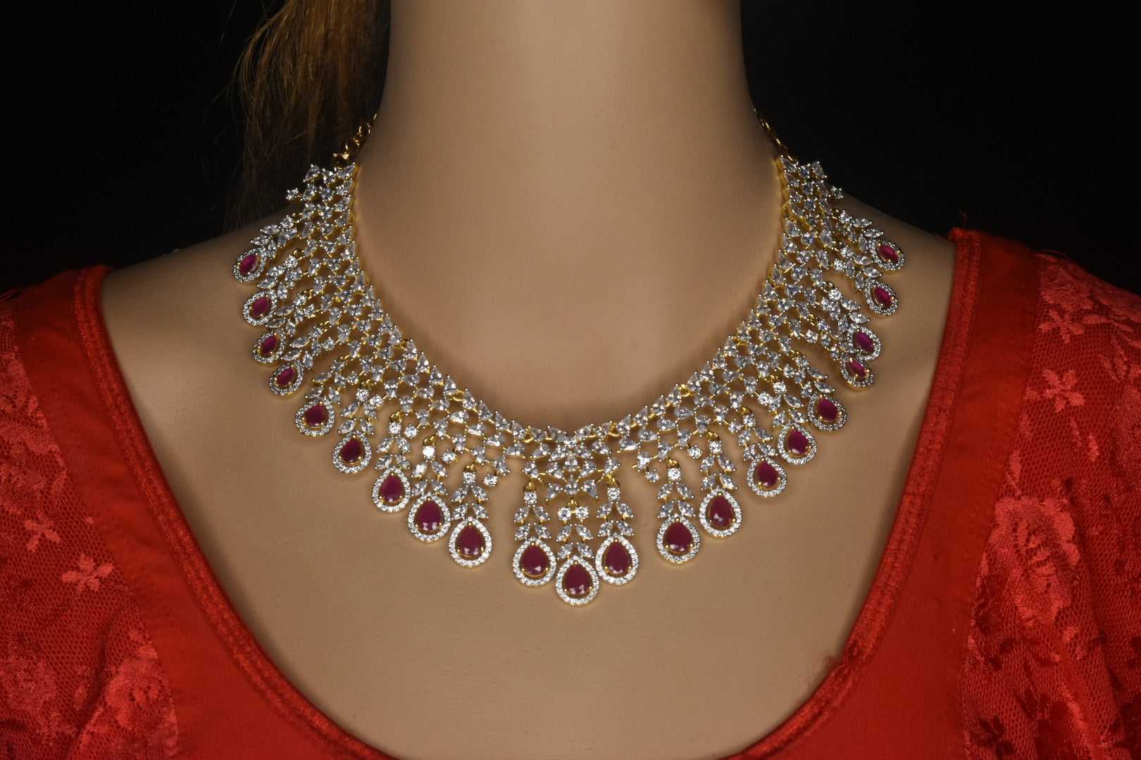 Blue Indian Jewellery American Diamond White Polish Necklace Set with  Maangtika for Women - Quail - 4063864