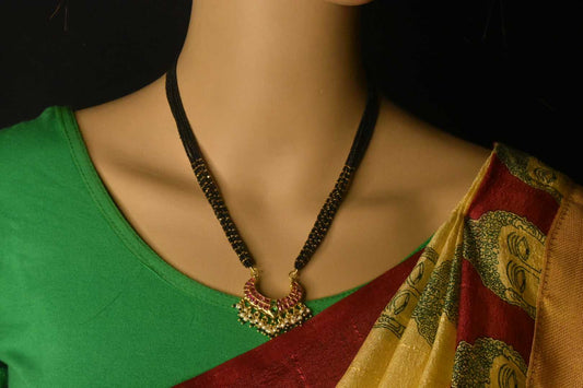 Moon Shaped Pendent Black Beeds Mangalsutra