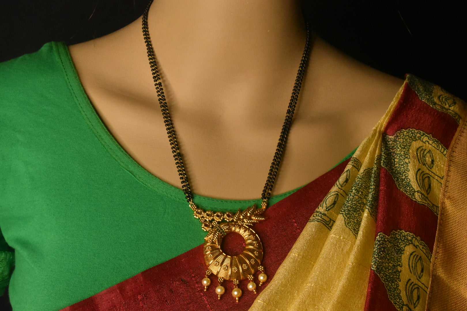 Unique Designer Pendent Black Beeds Mangalsutra chain