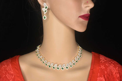 Beautifully made Diamond Replica Leaf single liner Necklace set
