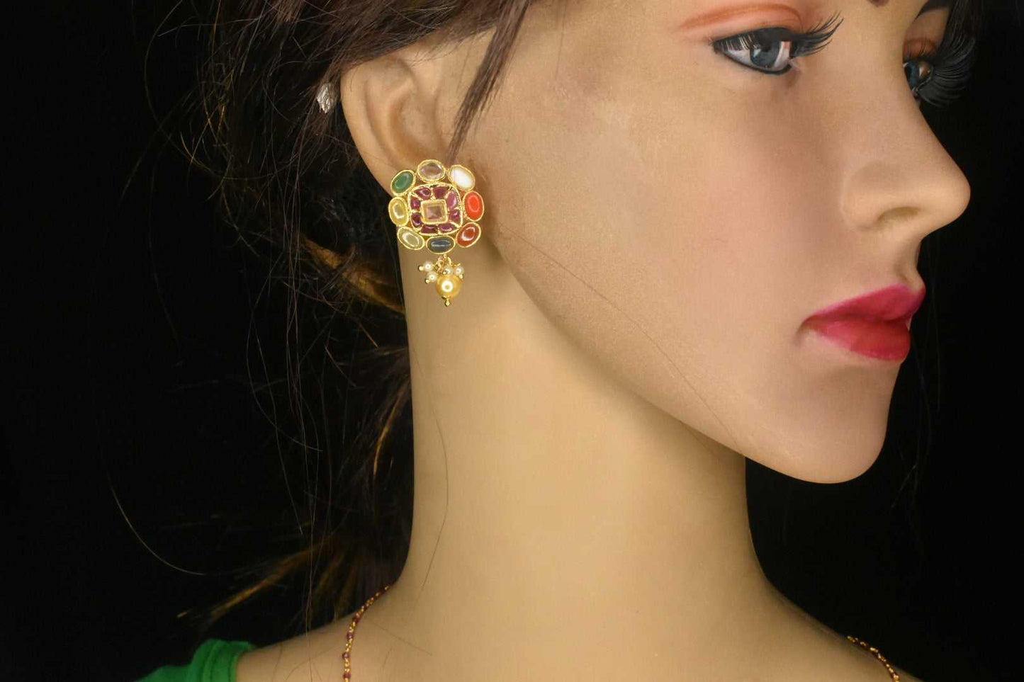 Flower Shaped Navratna Studs