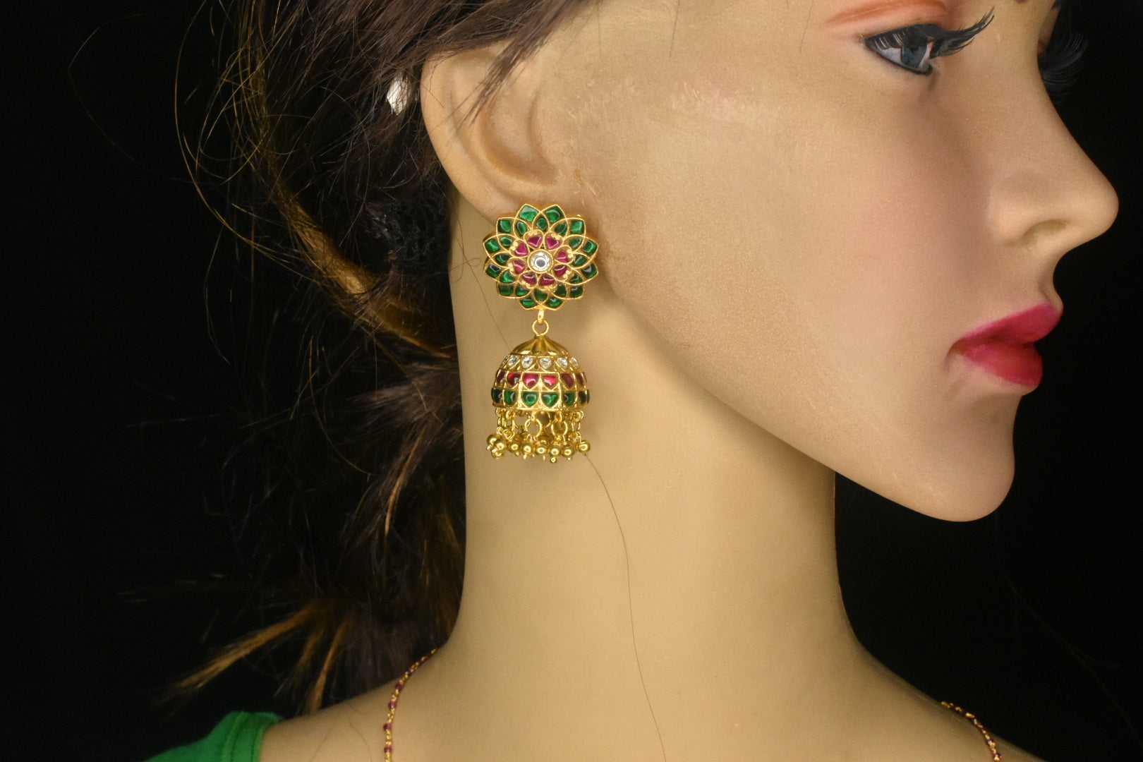 Beautiful Emralds,Ruby Stone's Gold Replica Jumka