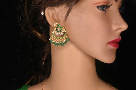 Emralds & Kundan Gold Replica Earrings