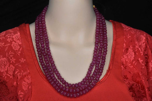 3 Strands Ruby Gemstone,Melon Kharbuja Shape Beads Necklace