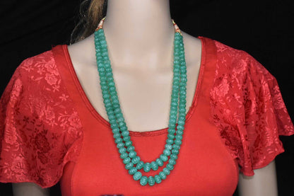 2 Strands Emralds Gemstone Necklace, Melon Kharbuja Shape Beads Necklace