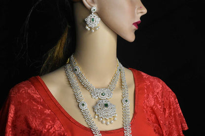 Exquisite One Gram Gold American Diamonds Bridal Necklaces combo Set